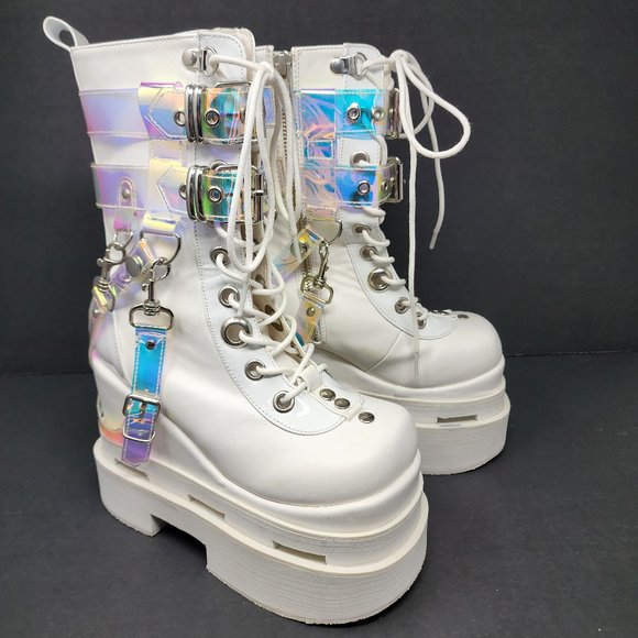 Demonia Shoes - Demonia Eternal White Platform Combat Boots